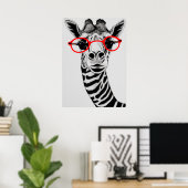 Poster Giraffe cool en lunettes rouges Giraffe Dessin Art (Bureau à domicile)