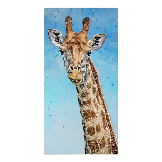 Poster Giraffe curieuse avec Ciel de Confetti Bleu (Devant)