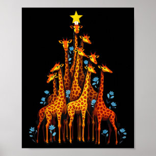 Poster Giraffe Cute Dans L'Arbre De Noël Giraffe Florale 