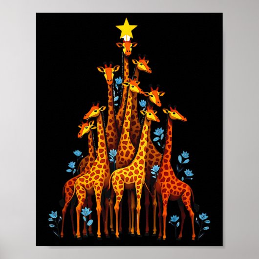 Poster Giraffe Cute Dans L'Arbre De Noël Giraffe Florale (Devant)