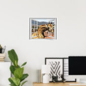 Poster Giraffe dans Fake Window View Trompe l'oeil Effet (Bureau à domicile)