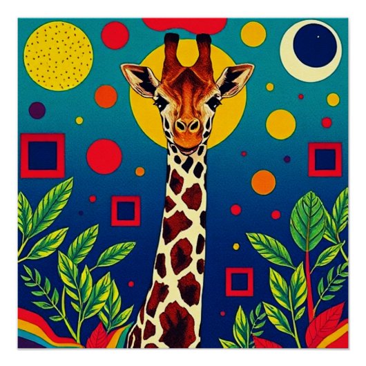 Poster Giraffe dans le feuillage (Devant)