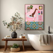 Poster Giraffe de bain rose art mur Imprimer