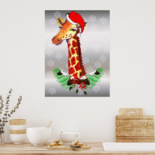 Poster Giraffe de Noël (Cuisine)