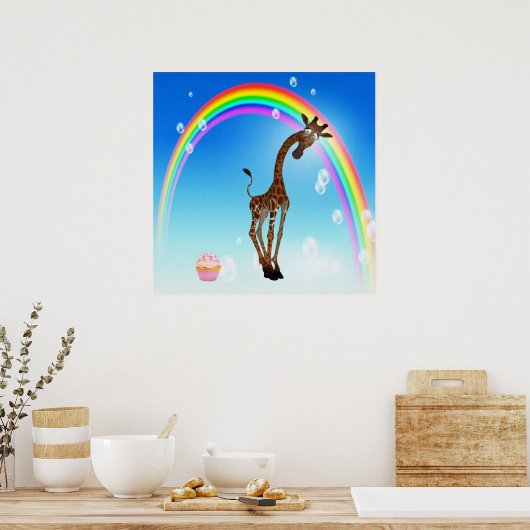 Poster Giraffe de Whimsical, Cupcake & Rainbow (Cuisine)