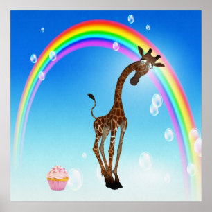 Poster Giraffe de Whimsical, Cupcake & Rainbow