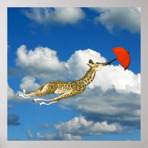 Poster Giraffe de Whimsical dans les nuages