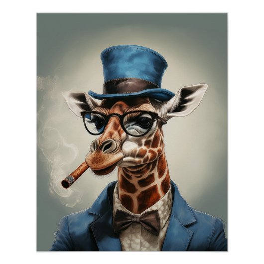 Poster Giraffe en haut du chapeau et de la veste (Devant)