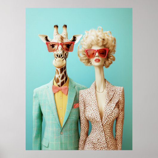 Poster Giraffe et femme élégante (Devant)