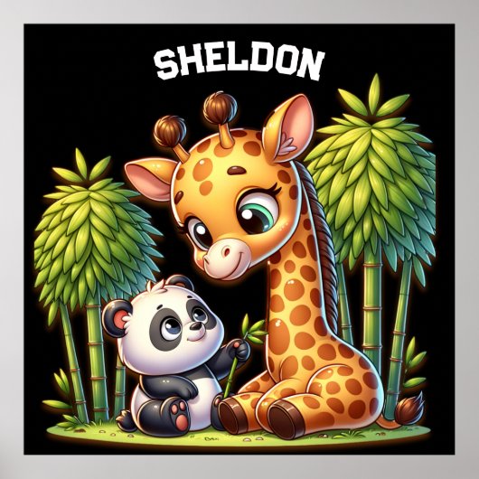 Poster Giraffe et Panda Nom monogrammé | (Devant)