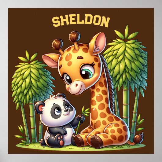 Poster Giraffe et Panda Nom monogrammé | (Devant)