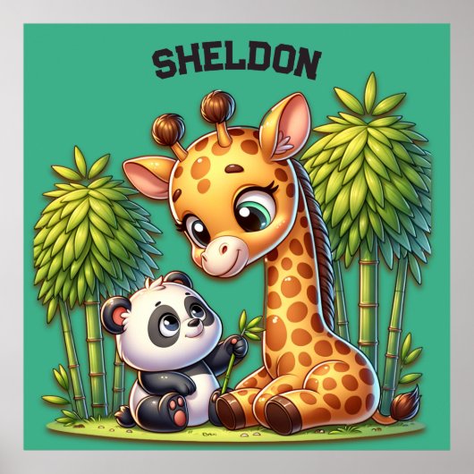 Poster Giraffe et Panda Nom monogrammé | (Devant)