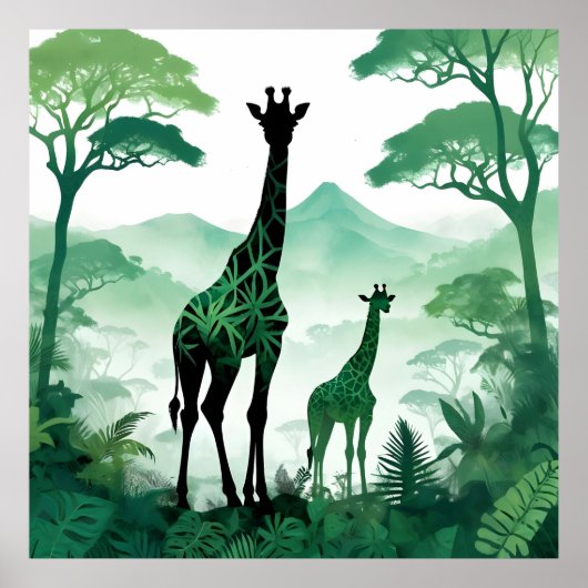 Poster Giraffe Faune Animaux Nature Environnement Forêt (Devant)