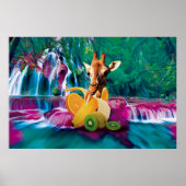 Poster Giraffe in a Banana with orange and Kiwi Fruits (Devant)