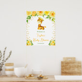 Poster Giraffe Jaune Baby shower Floral Bienvenue (Cuisine)
