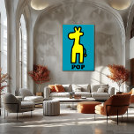 Poster Giraffe Jaune Pop Art Gras Carton Silhouette<br><div class="desc">Cette affiche pop art de girafe jaune montre une silhouette audacieuse sur un arrière - plan turquoise. Avec des contours épais et un style ludique, il fait partie de la collection Pop Animal, parfait pour les chambres pour enfants, les intérieurs modernes, ou les amateurs d'art pop.</div>