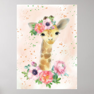 Poster Giraffe Lover Baby Giraffe Avec Fleur