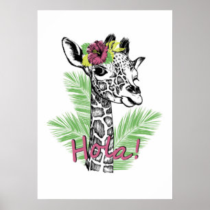 Poster Giraffe Lover Giraffe Avec Hibiscus