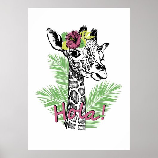 Poster Giraffe Lover Giraffe Avec Hibiscus (Devant)