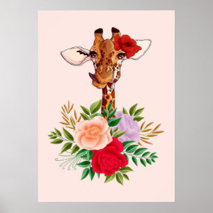 Poster Giraffe Lover Giraffes Africa And Flower