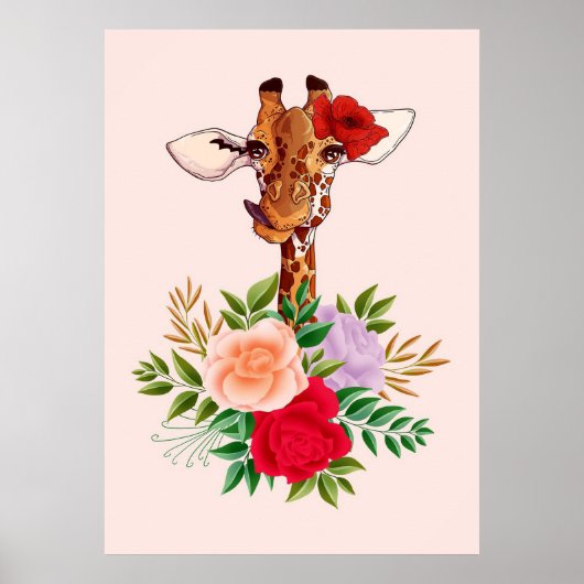 Poster Giraffe Lover Giraffes Afrique Et Fleurs (Devant)