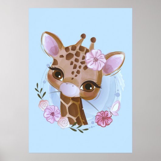 Poster Giraffe Lover mignonne Baby Giraffe à la Fleur (Devant)