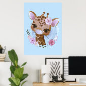 Poster Giraffe Lover mignonne Baby Giraffe à la Fleur (Bureau à domicile)