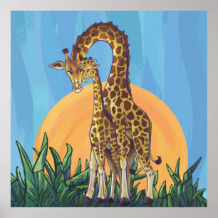 Poster Giraffe maman et bébé