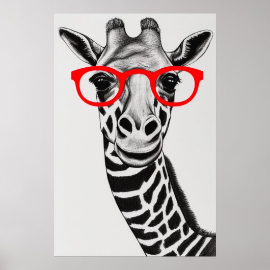 Poster Giraffe mignonne en verre rouge Illustration (Devant)