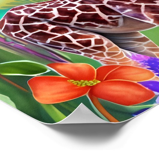 Poster Giraffe mignonne entourée de fleurs (Coin)