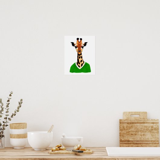 Poster Giraffe mignonne portant un pull vert imprimé (Cuisine)