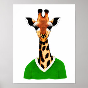 Poster Giraffe mignonne portant un pull vert imprimé