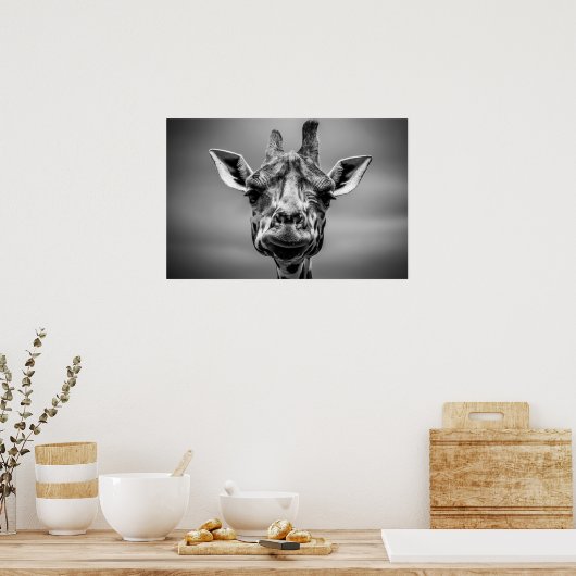 Poster Giraffe Photographie Noir Et Blanc Art (Cuisine)