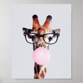 POSTER GIRAFFE PORTANT DES VERRES SOUFFRANT UN BUBBLEGUM (Devant)