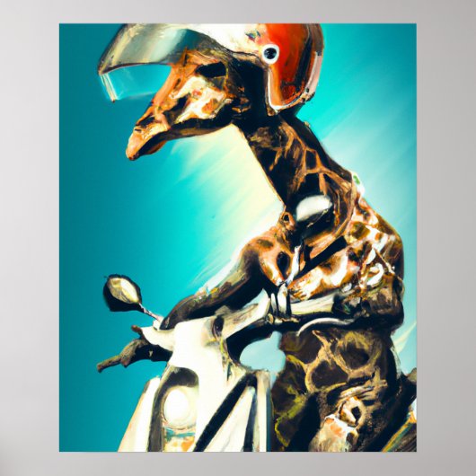 Poster Giraffe portant un casque sur moto Art moderne AI (Devant)