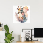 Poster Giraffe Portrait Animal Peinture Faune En Plein Ai (Bureau à domicile)