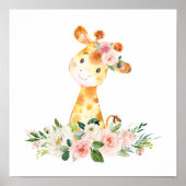 Poster Giraffe, Safari, Fleurs roses, Nourriture pour fil (Devant)