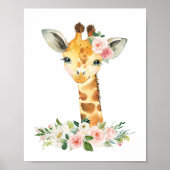 Poster Giraffe, Safari, Fleurs roses, Nourriture pour fil (Devant)