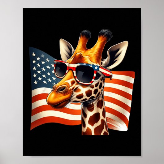 Poster Giraffe Sungles Drapeau Américain Patriotique 4 Ju (Devant)