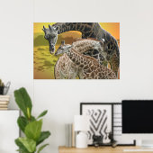 POSTER GIRAFFE TWISTER LOVE TRIANGLE FRAMED IMPRIMER (Bureau à domicile)