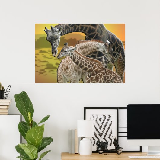 POSTER GIRAFFE TWISTER LOVE TRIANGLE FRAMED IMPRIMER (Bureau à domicile)
