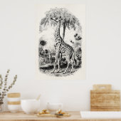 Poster Giraffe vintage Illustration d'animal personnalisé (Cuisine)