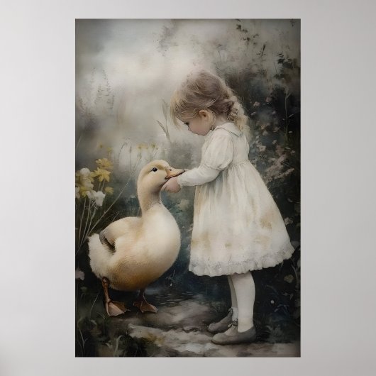Poster Girl And Duck Vintage Art Print, Rustic (Devant)