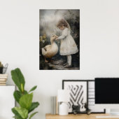 Poster Girl And Duck Vintage Art Print, Rustic (Bureau à domicile)