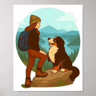 Poster Girl and Mountain Dog Adventure Illustration