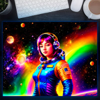 Girl Astronaut Space Stars Colorful Galaxy Art