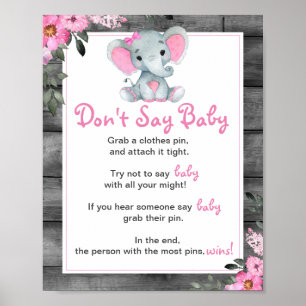 Poster Girl Elephant Ne pas dire Baby Girl Shower Jeu