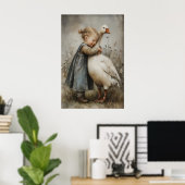 Poster Girl Hugs Goose Love Printable, Rustic Cottagecore (Bureau à domicile)