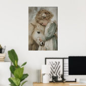 Poster Girl Hugs Pony Antique Print, Rustic Cottagecore (Bureau à domicile)