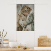 Poster Girl Hugs Pony Antique Print, Rustic Cottagecore (Cuisine)